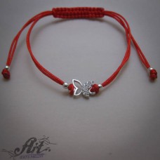Гривна с червен конец и сребро "Пеперуда" B-624